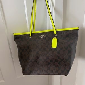 Coach Brown and Neon Yellow Shoulder Bag